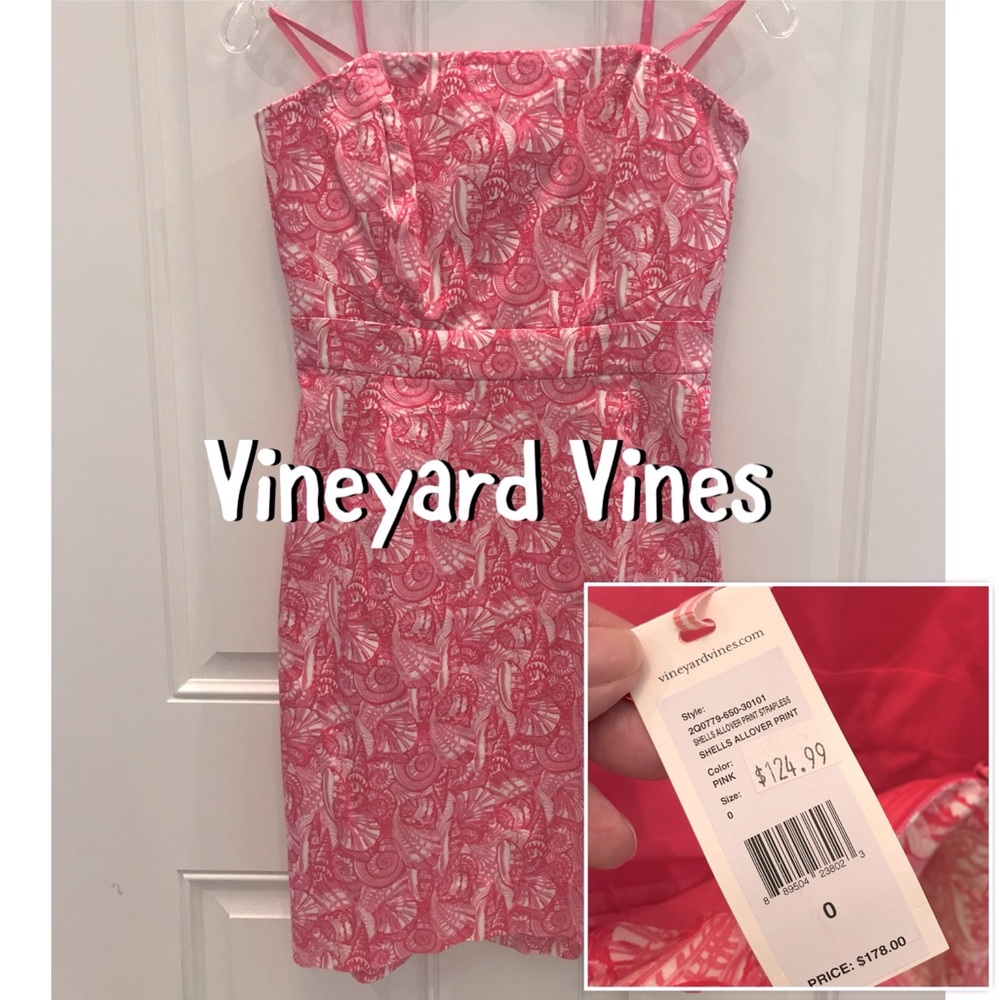 New VINEYARD VINES Shells Allover Print Strapless Dress NWT
